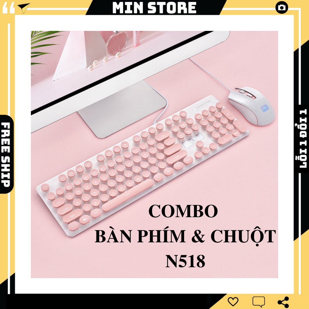 Combo bàn phím và chuột có dây cao cấp n518 - bộ chuột & bàn phím có đèn led - min store
