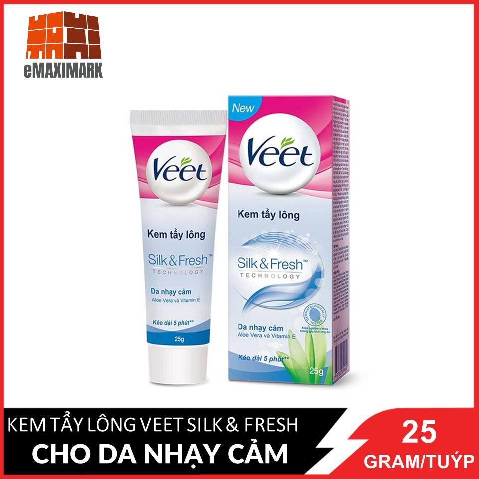 Kem tẩy lông veet silk & fresh aloe vera & vitamin e dành cho da nhạy cảm 25g