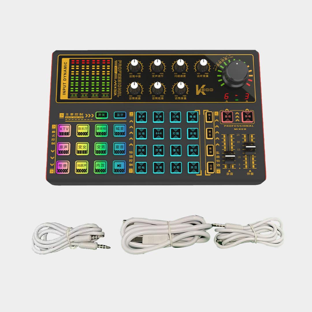 Sound card livestream k300 - sound card k300 - sound card livestream hỗ trợ auto tune tích hợp pin đèn led hiển thị bluetooth , thu âm, karaoke livestream fb, bigo live