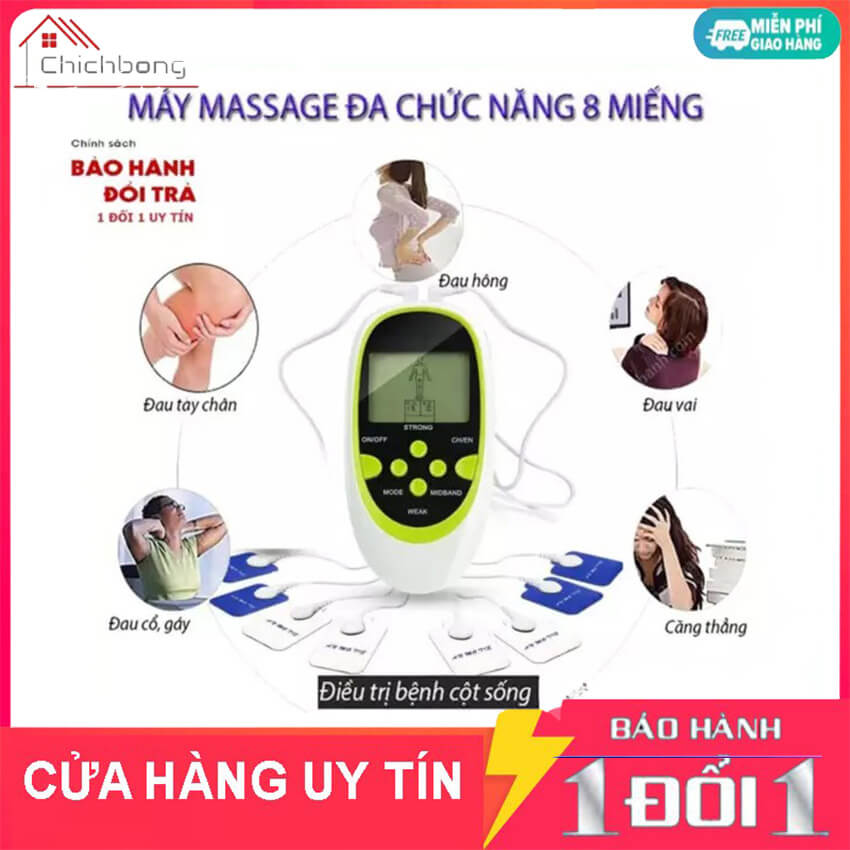 Máy massage xung điện trị liệu 8 miếng dán cầm tay, máy massage cầm tay hỗ trợ massage châm cứu bấm huyệt giảm đau nhức toàn thân