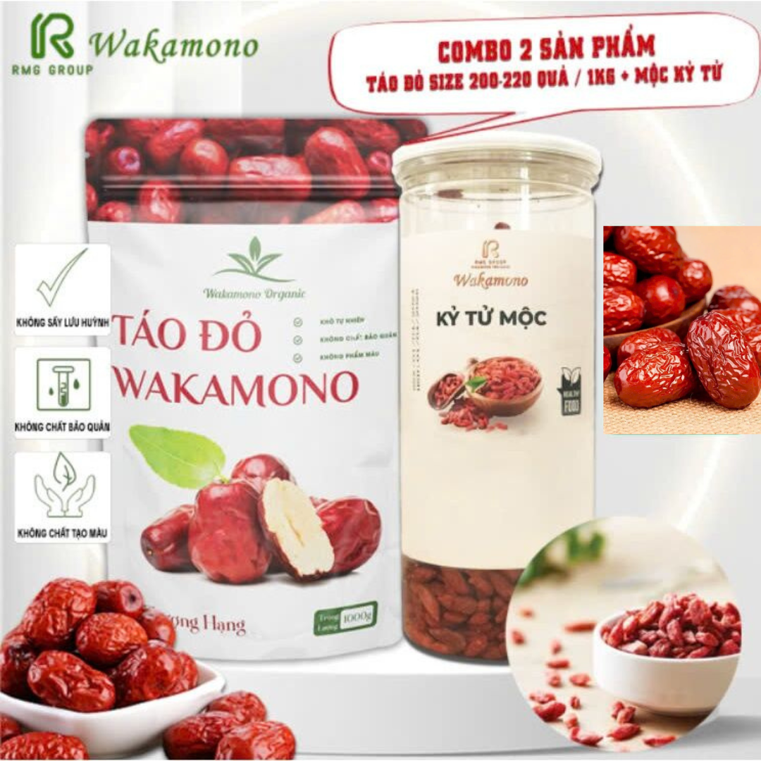  Combo 1kg táo đỏ nhược khương size trung 200 - 220 quả kg kỷ tử Ninh Hạ 