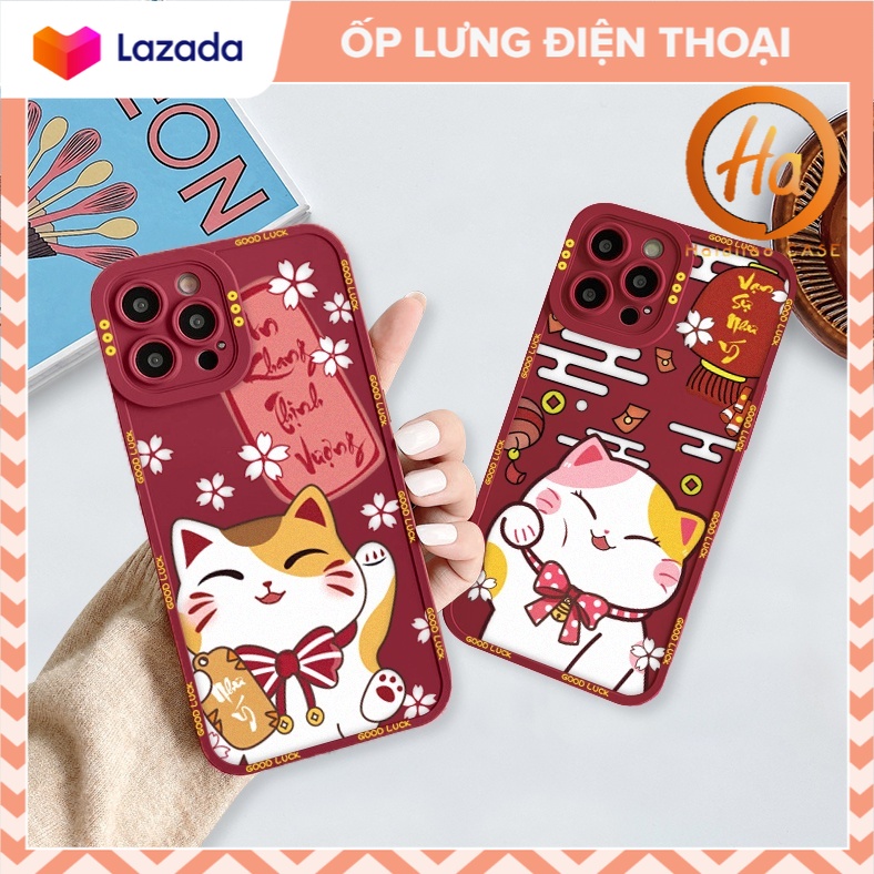 Ốp lưng iphone cạnh vuông lỗ camera mèo thần tài 6/6plus/7/7plus/8/8plus/x/xr/xs/11/12/13/pro/max/plus/promax CVL78