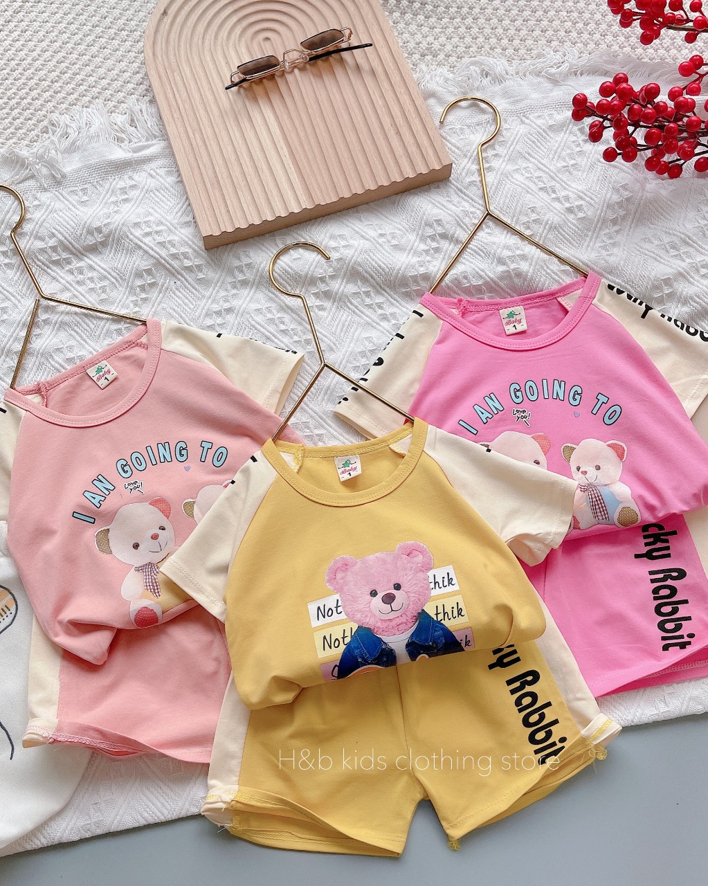 Bộ gấu viền kem chất cotton siêu xịn cho bé G5V2K