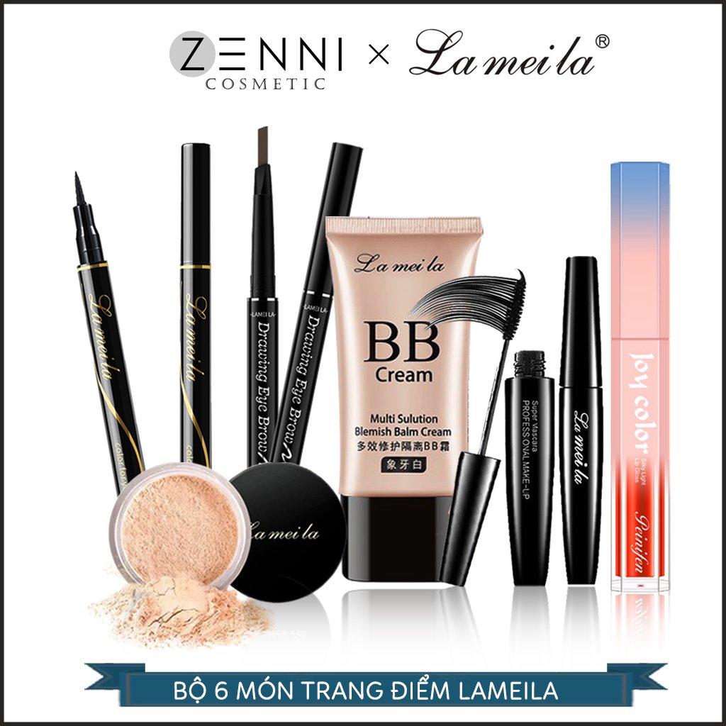[FREESHIP] Bộ trang điểm Lameila 6 món, sét trang điểm cá nhân chuyên nghiệp - Kem nền, phấn phủ, Mascara, chì kẻ mày, bút dạ kẻ mắt, son kem - Zenni