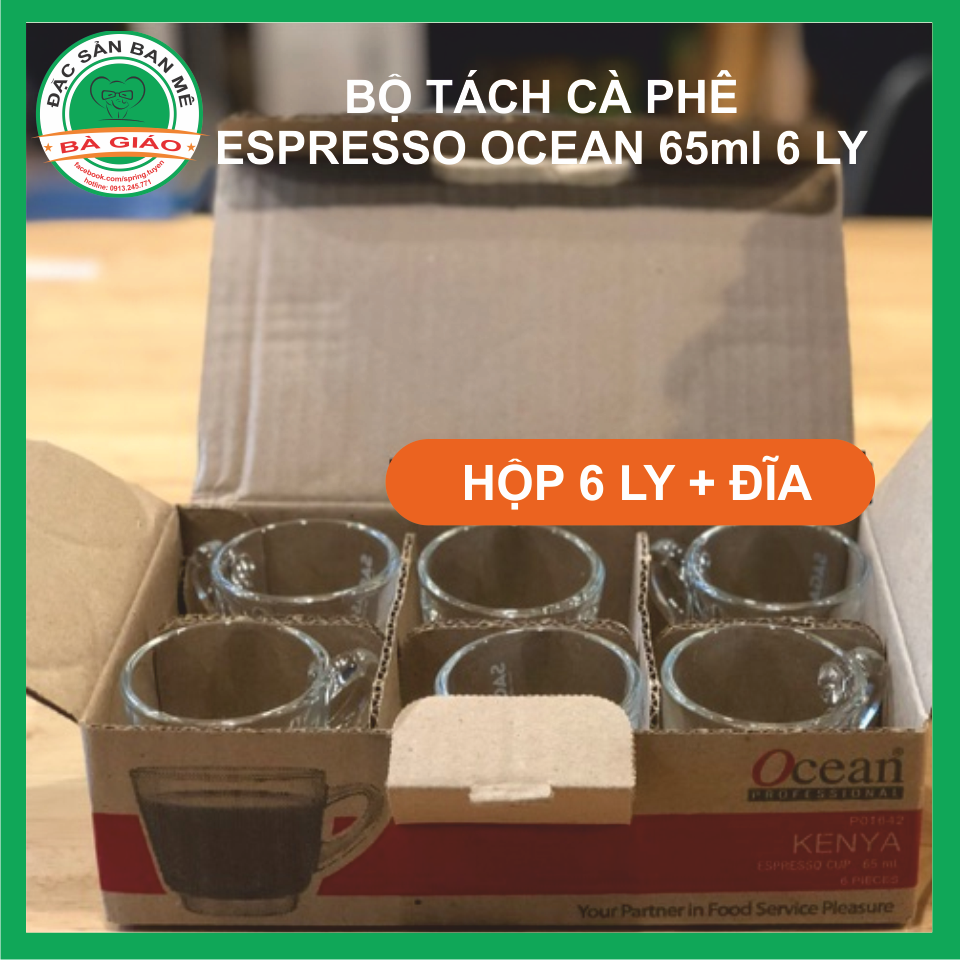 Bộ 6 ly thủy tinh espresso Ocean kèm đĩa. Dung tích 65ml