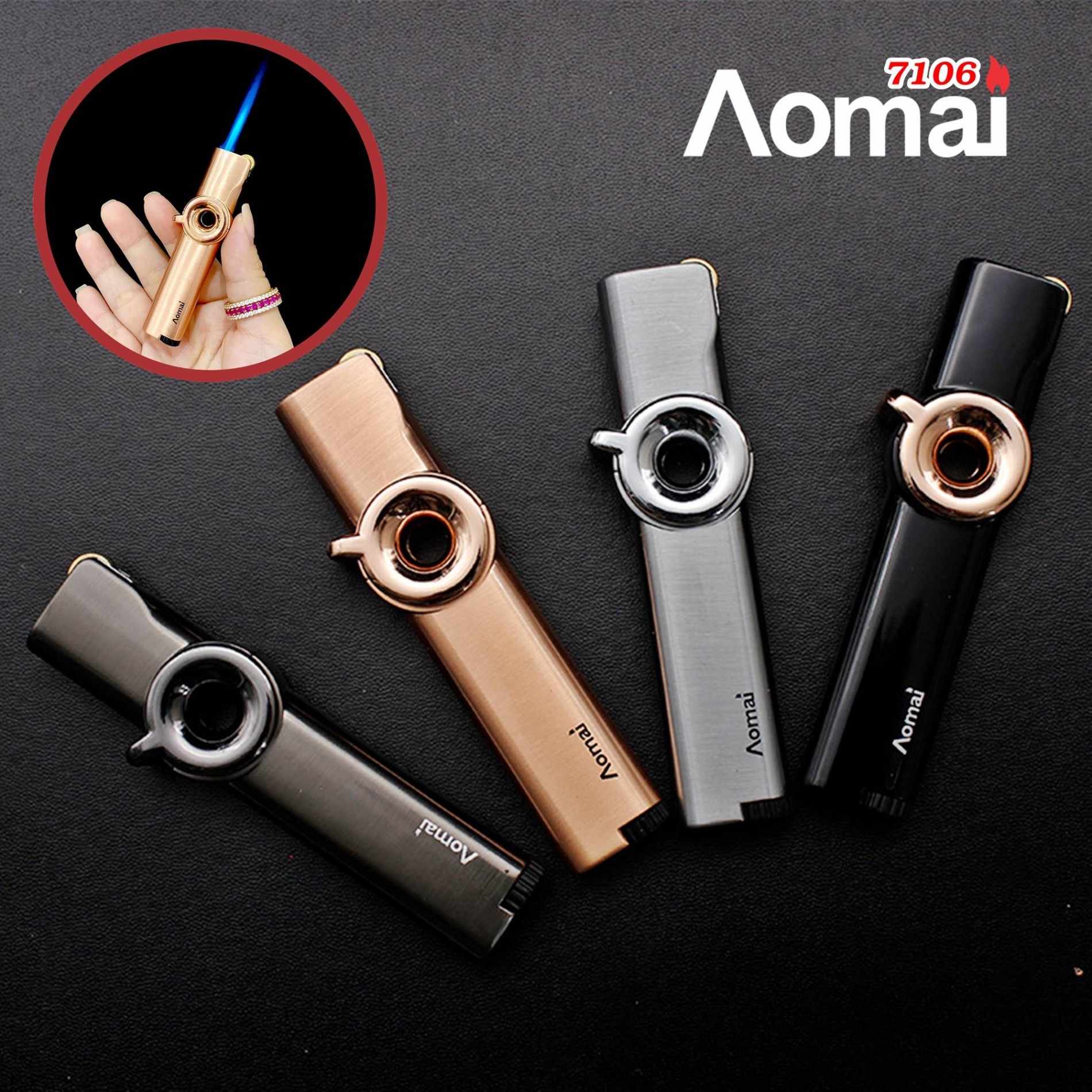    HCM SHIP NHANH   HỘT QUẸT BẬT LỬA KHÒ MẠNH MẼ AOMAI 7106 HUYỀN THOẠI KIM LOẠI CHỨC NĂNG RÃNH TAY XÀI GAZ ĐÁ CÓ HỘP LÀM QUÀ TẶNG 