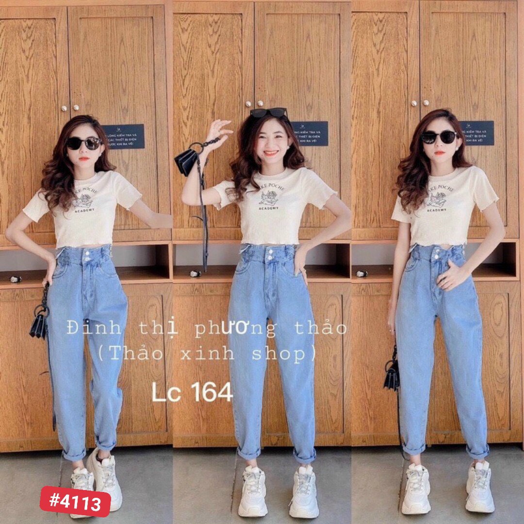 Baggy jeans lưng cao 2 nút túi nắp💕