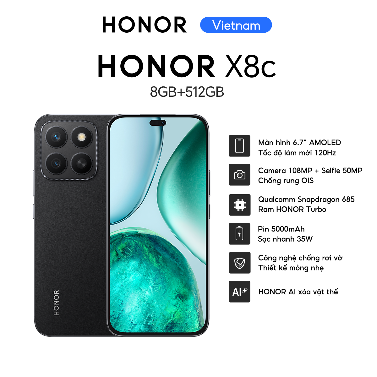 Honor X8C Phone 8Gb + 256/512Gb |   Camera 108Mp |   Dust and Water Resistant |   Snapdragon 685 |   5000Mah Battery |   18-Month Genuine Warranty - 4
