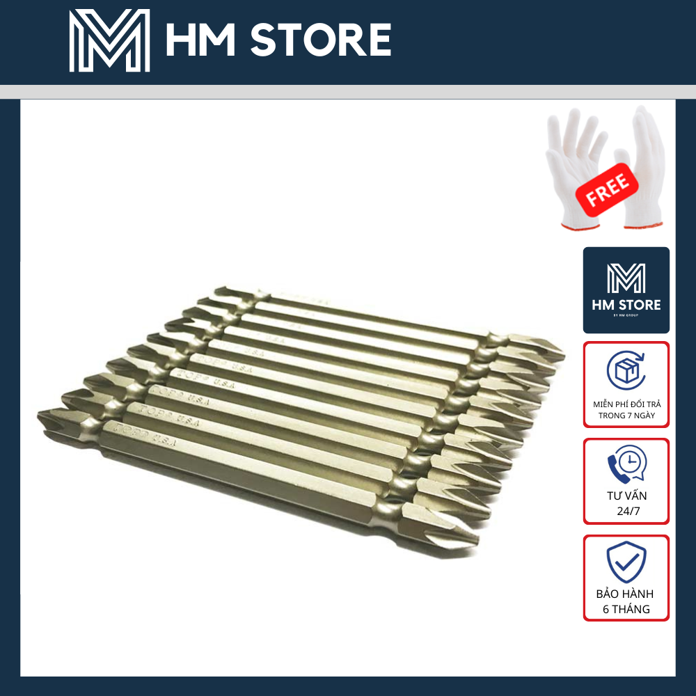 Mũi vít 2 đầu top trắng ngắn-dài - thép cr-v siêu cứng, không gỉ cao cấp