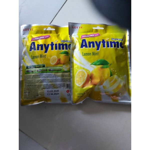 Kẹo Lotte Anytime không đường vị bạc hà vị chanh, vị đào, 60g