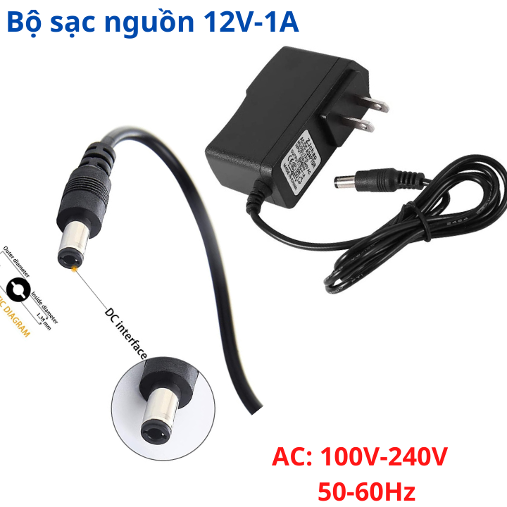 Bộ Sạc Nguồn 12V-1A Dùng Cho Modem Camera - Giắc Cắm 3.5mm x 1.35mm