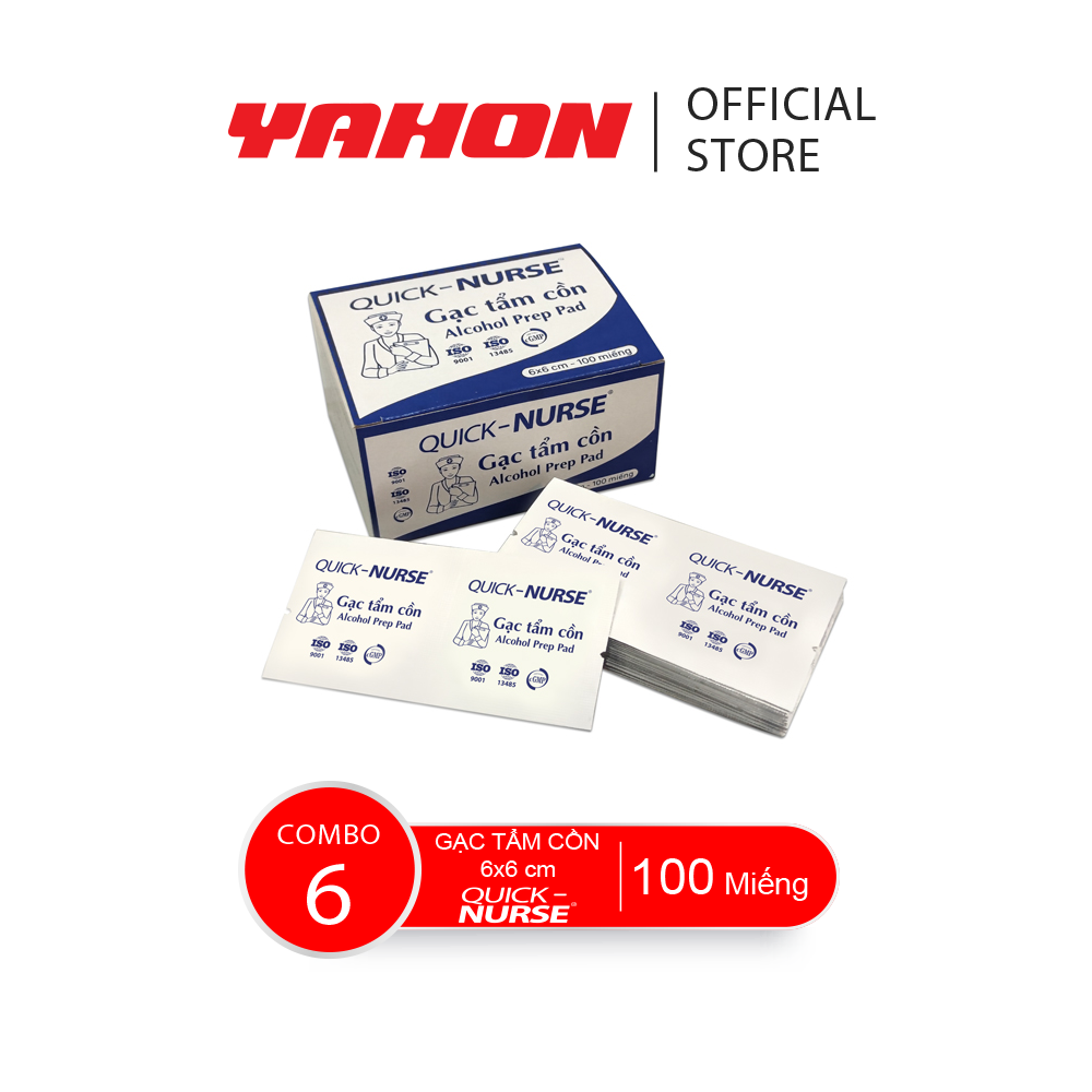 Combo 6 hộp gạc tẩm cồn 6*6cm quick-nurse, 100 miếng/hộp