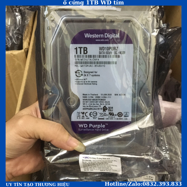 Ổ Cứng HDD 1TB WD Tím Chuyên Dụng Cho Camera, Đầu Ghi Hình Camera, Máy Tính PC - FULL VAT, BẢO HÀNH 36 THÁNG