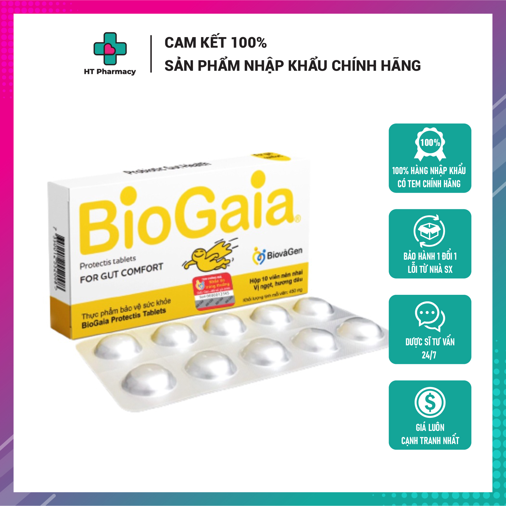Men vi sinh Biogaia dạng viên cho bé từ 2 tuổi và người lớn