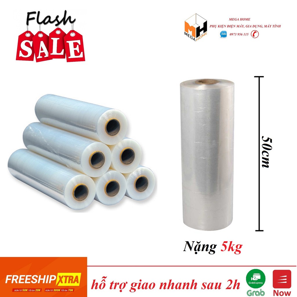 Màng quấn PE khổ 50cm nặng 5kg, màng co PE hàng loại 1