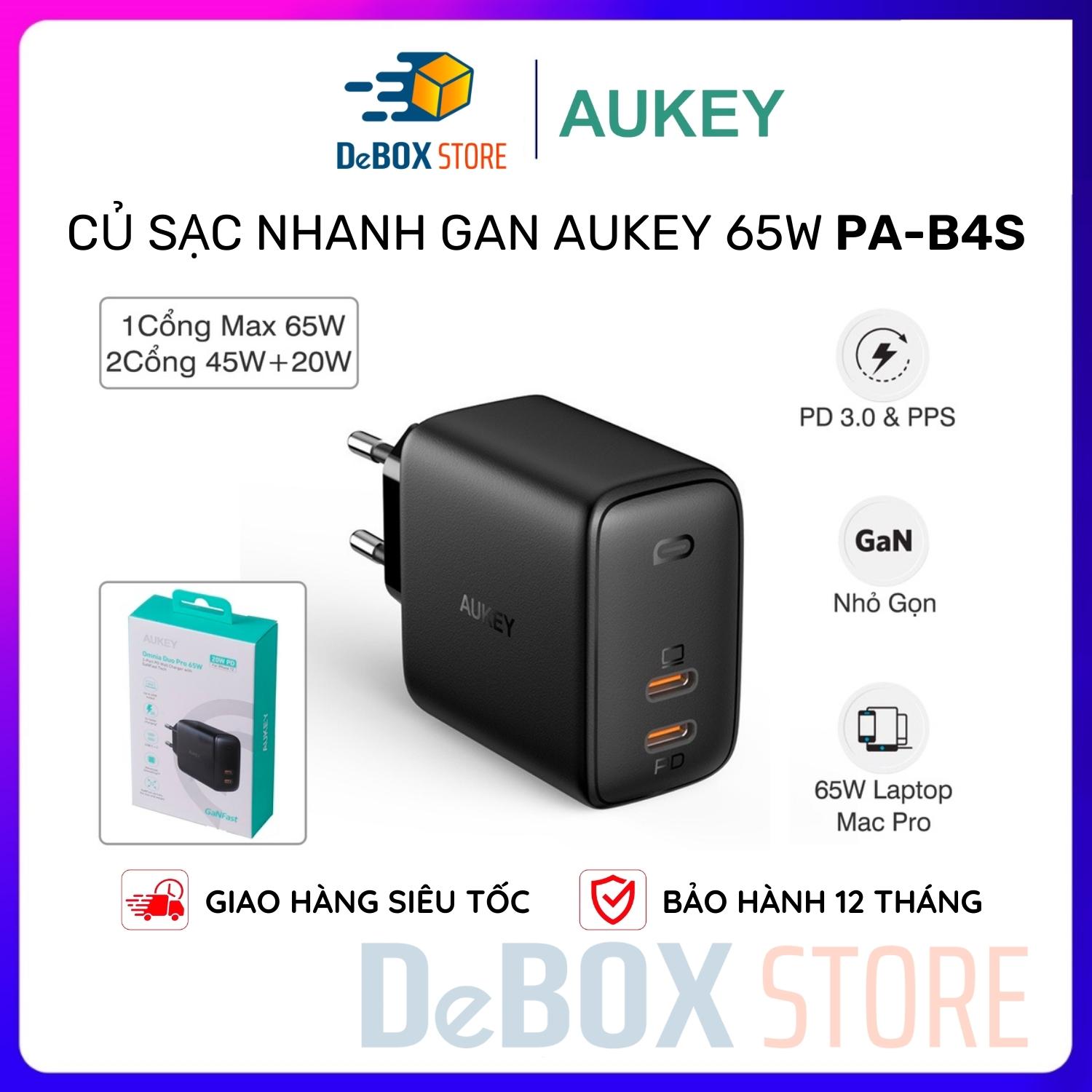 FreeshipMAX Củ sạc nhanh AUKEY PA-B4S 65W Trắng PD PPS 3.0 QC 4.0 45W 20W