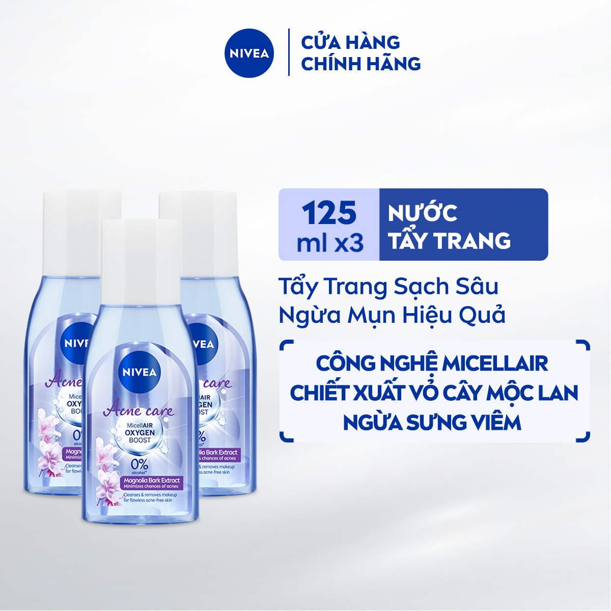 Bộ 3 Nước Tẩy Trang NIVEA Cho Da Mụn Acne Care Makeup Clear Micellar Water (125 ml) - 89270x3
