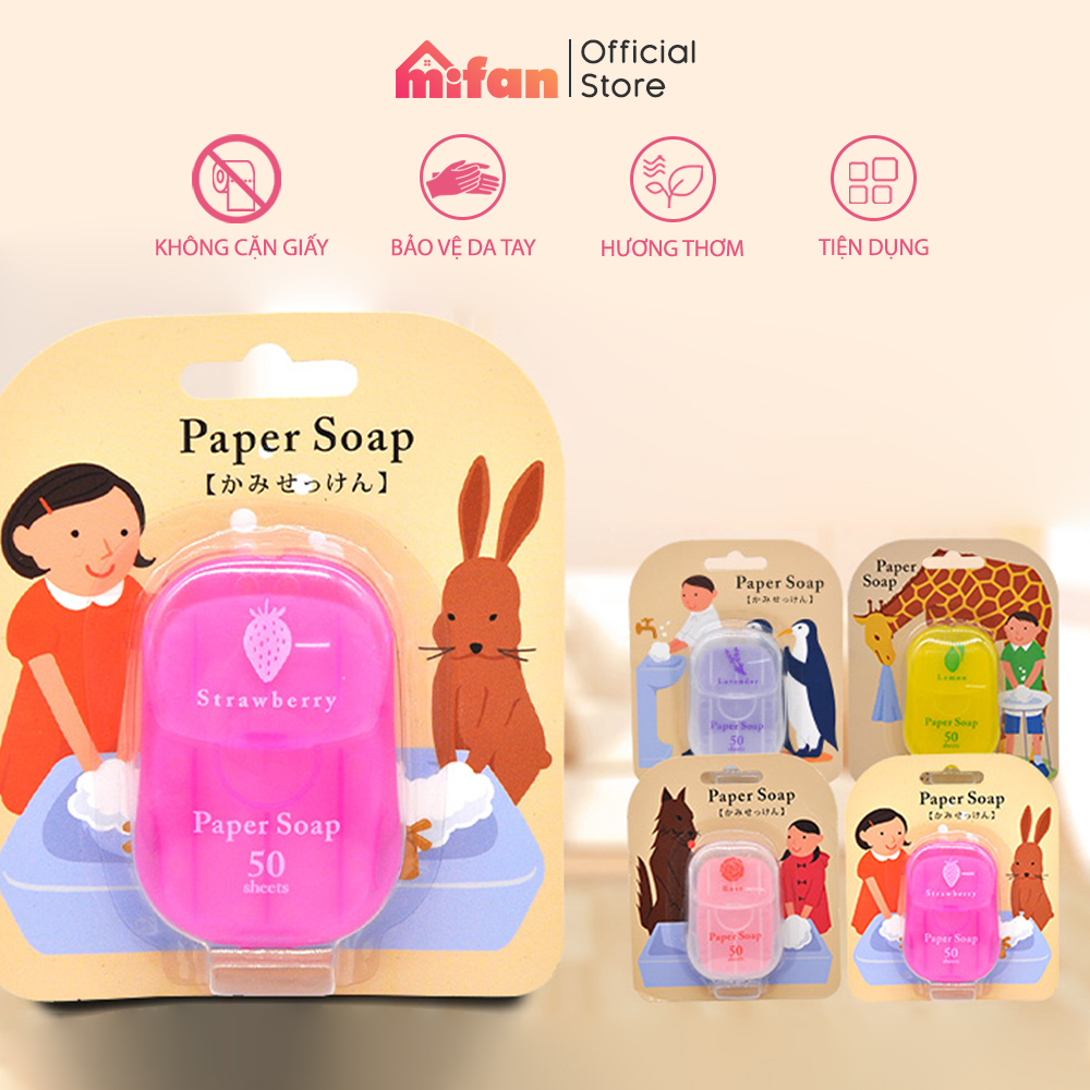 Xà Phòng Giấy Nhật Bản - 50 Miếng/Hộp - Xà Bông Rửa Tay, Bỏ Túi Mang Đi Du Lịch, Công Tác, Dã Ngoại - MIFAN