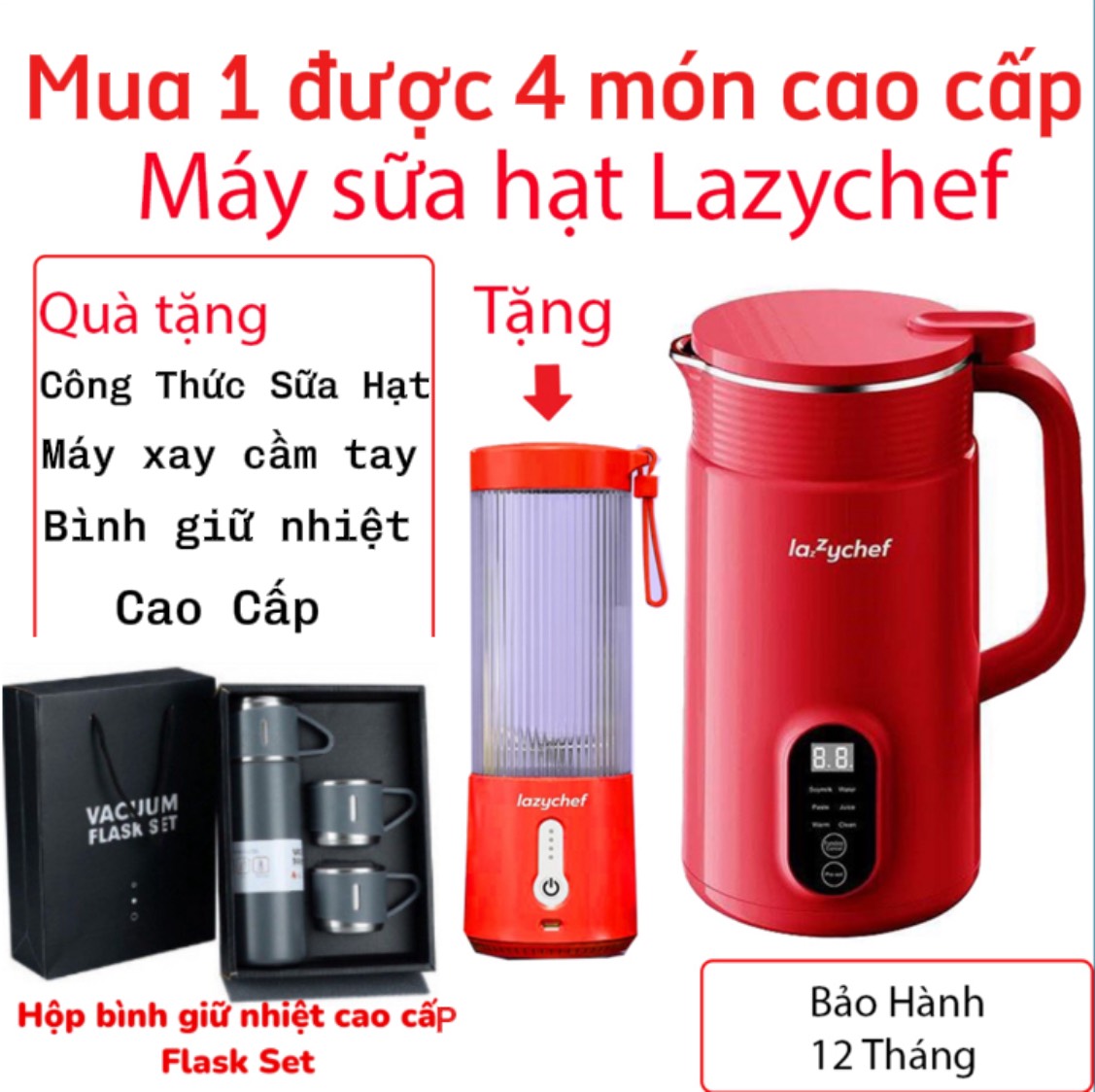 Máy xay nấu đa năng 5in1 lazychef- công suất 600w-sản phẩm chính hãng 100% - bảo hành 12th toàn quốc