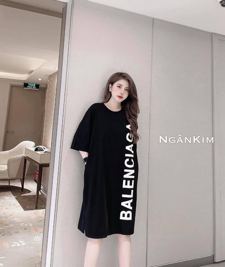 [Yến Trần] Váy Suông - Đầm Suông From Rộng In Chữ BALEN Tay Lỡ Dáng dài