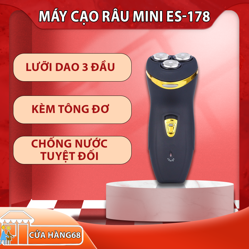 Máy cạo râu nam ES-178, dao cạo râu điện 3 lưỡi nổi xoay 360 độ, máy cạo râu mini đa năng kết hợp tông đơ cắt tóc, dao tỉa râu sạc pin, máy cạo râu thông minh chống nước tuyệt đối, cạo râu điện có thể thay dao cạo
