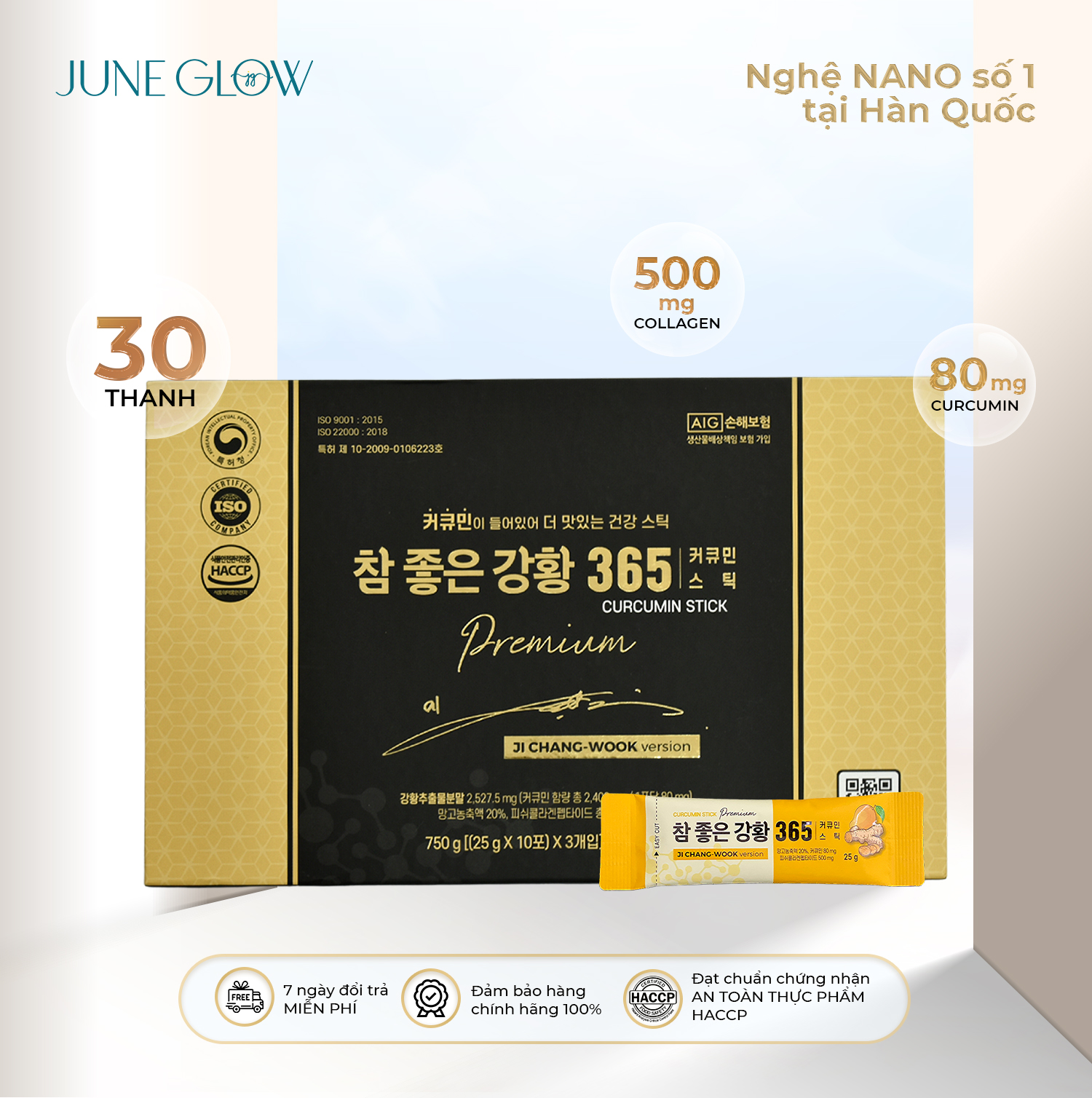 3 hộp thạch nghệ nano 365 collagen premium - vị xoài - 30 thanh - 750g