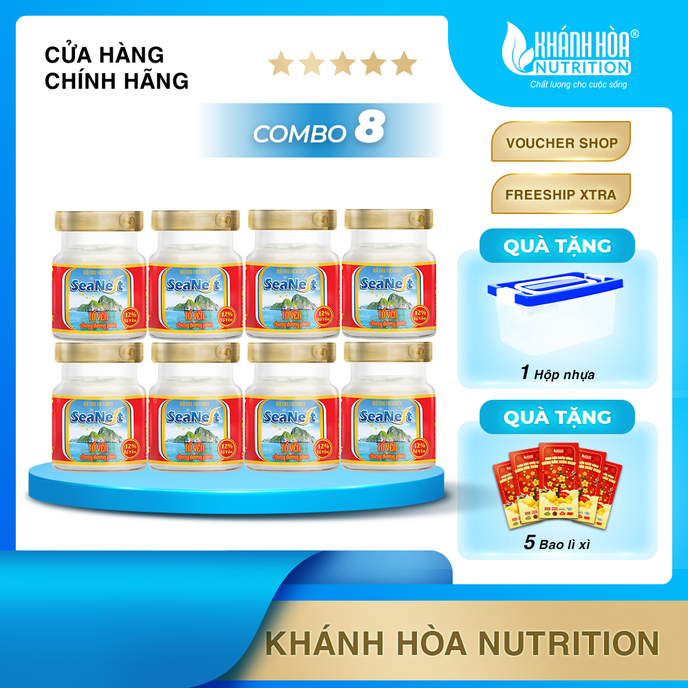 [TẶNG HỘP NHỰA] COMBO 8 Lọ Yến Sào 12% Tổ Yến Chưng Đường Phèn Cao Cấp SeaNest - Khánh Hòa Nutrition - 8 Lọ x 70 ML