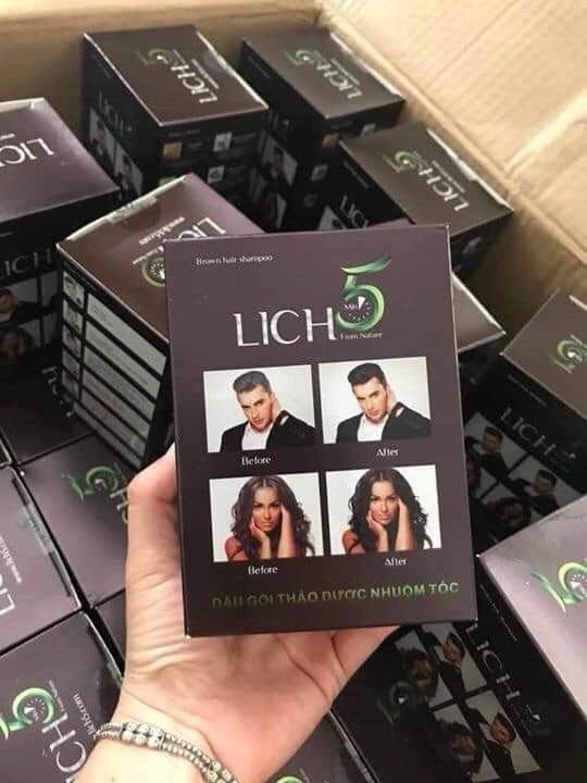 Dầu gội nhuộm tóc lich5 màu nâu đen(10hói/hộp) cỏ cây hoa lá