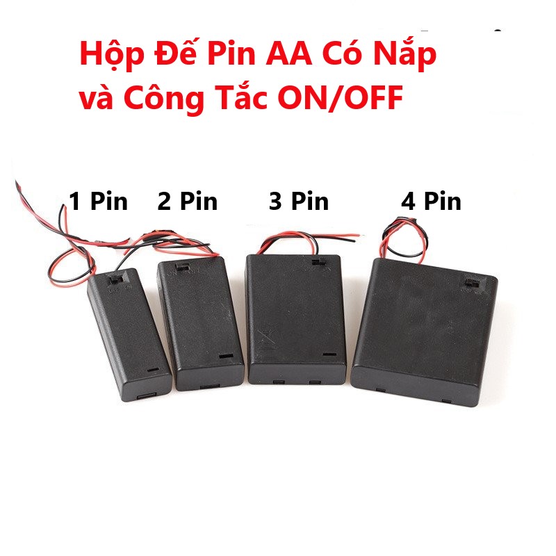 Hộp đế pin aa 1/2/3/4 pin có nắp và công tắc on/off, pin con thỏ, pin 1,5v