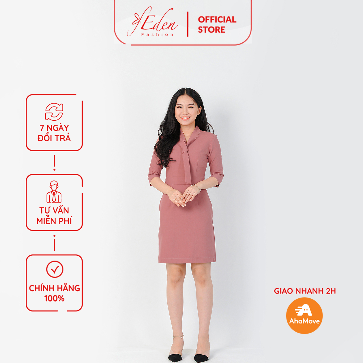 Đầm nữ công sở thời trang Eden tay lỡ kiểu dáng nhẹ nhàng lịch sự cotton mềm mại thoáng mát thoải mái - D384