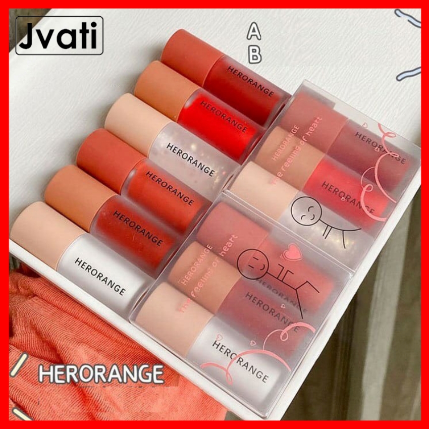 [HOT TREND 2021] Set 3 son môi dáng lùn kem lì 3 màu Herorange có nhũ căng bóng, dưỡng môi, không trôi, son môi giá rẻ đẹp như background, 3ce, blackrouge ver 7, merzy, romand, bbia - Jvati