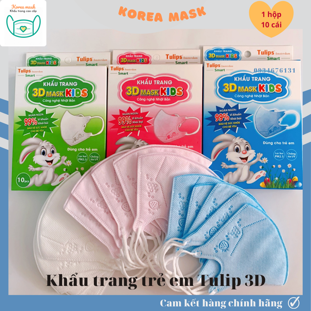 Khẩu trang trẻ em 3D mask Kids Tulips Smart Công nghệ Nhật Bản [1 hộp-10 cái] cho bé từ 1 đến 5 tuổi