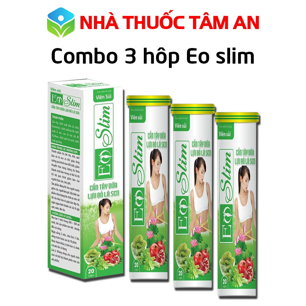 Combo 3 hộp viên sủi Eo Slim cần tây dứa lựa đỏ lá sen giúp giảm mỡ, giảm béo, giảm cân, đẹp da, giảm nám sạm da - Tuýp 20 viên