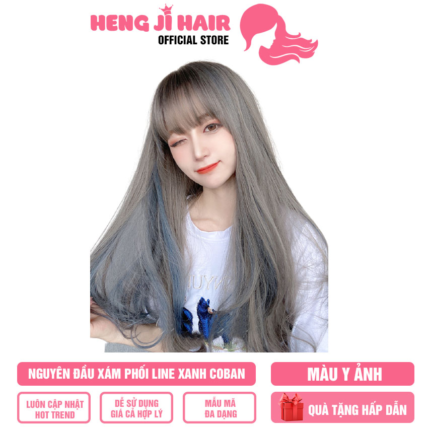[TẶNG QUÀ 59K] Tóc Giả Nguyên Xám Phối Line Xanh Coban 60cm HH137 Tóc Có Thể Uốn Chải Cắt Tỉa Thoải Mái Phù Hợp Với Khuôn Mặt, Hàng Có Sẵn, Cam Kết Cả Về Chất Liệu Cũng Như Hình Dáng - Hengji Hair Official Store
