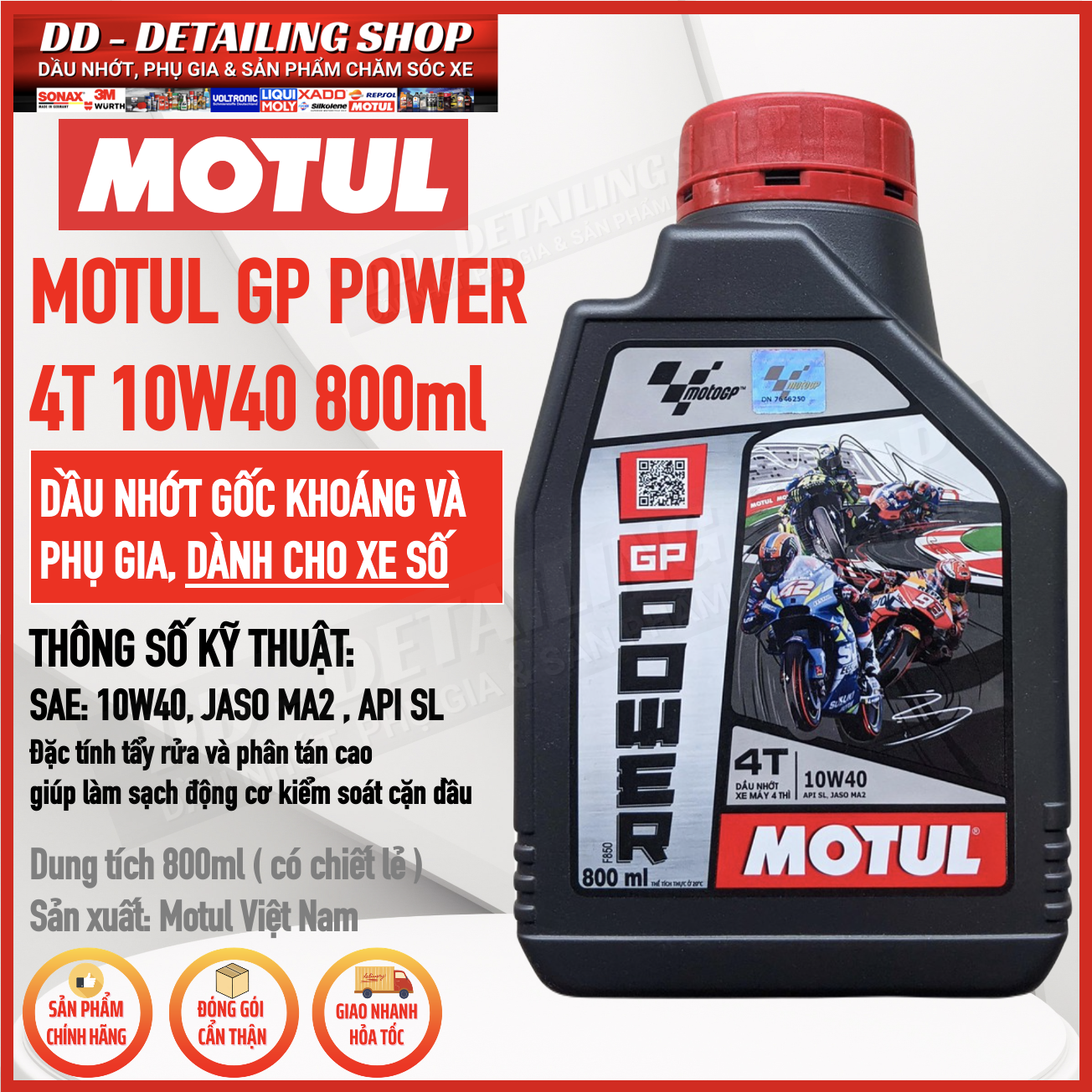 Nhớt xe số motul gp power 4t 10w40 800ml , dầu nhớt gốc khoáng và phụ gia tiên tiến cho xe số, xe côn tay, nhớt motul 10w40, motul xe số 10w40, nhớt motul xe số