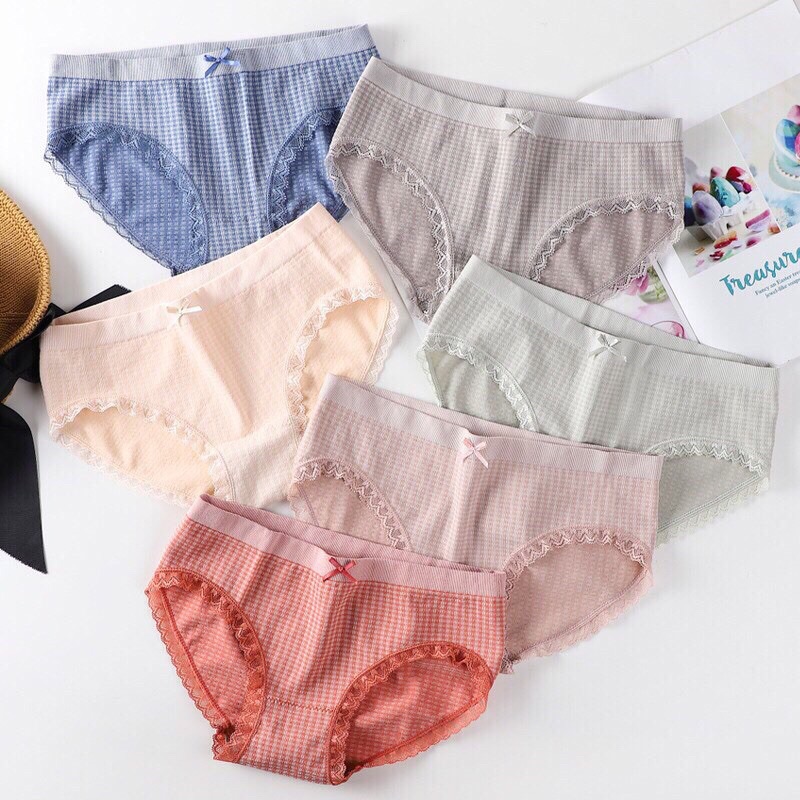 Combo 5 Quần lót cotton có giãn 4 chiều kẻ caro viền ren