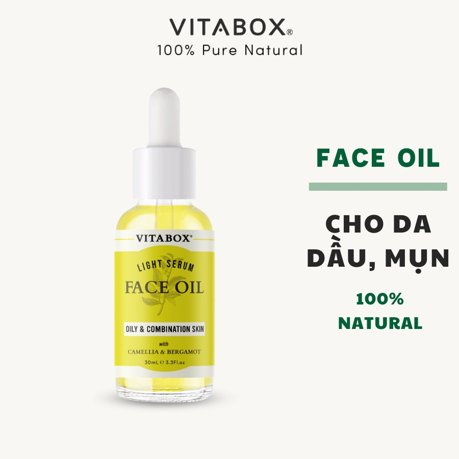 Dầu dưỡng cho da nhờn và hỗn hợp VITABOX Light Serum Face Oil, dưỡng ẩm ngừa mụn sáng da- 30mL