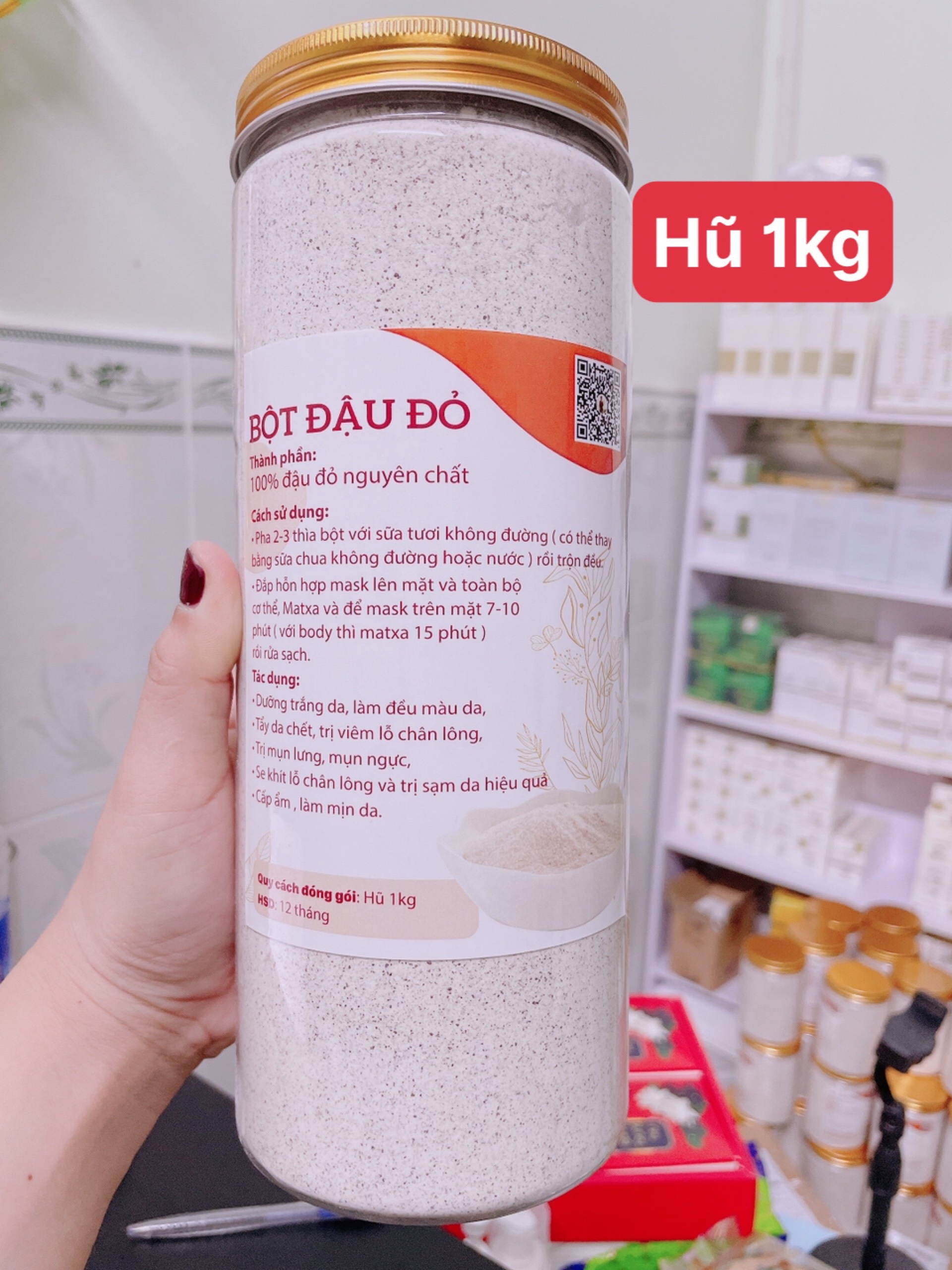 Hũ 1kg Bột đậu đỏ nguyên chất tắm tră ng