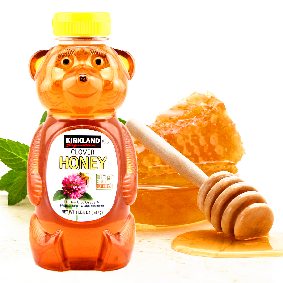 Mật ong con gấu nguyên chất Kirkland Signature raw organic honey Bear,