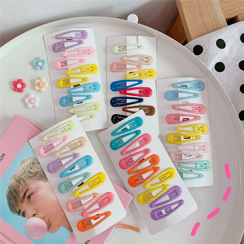 SET 10 CÁI KHÁC MÀU | KẸP TÓC BẤM HÌNH GIỌT NƯỚC PHỦ BÓNG MÀU TRƠN | VIDEO THẬT | SHOP BEECOW