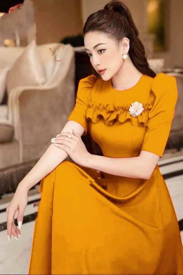 Sét Áo Dài Lụa Tuyết Nhung Phối hoa bèo ngực