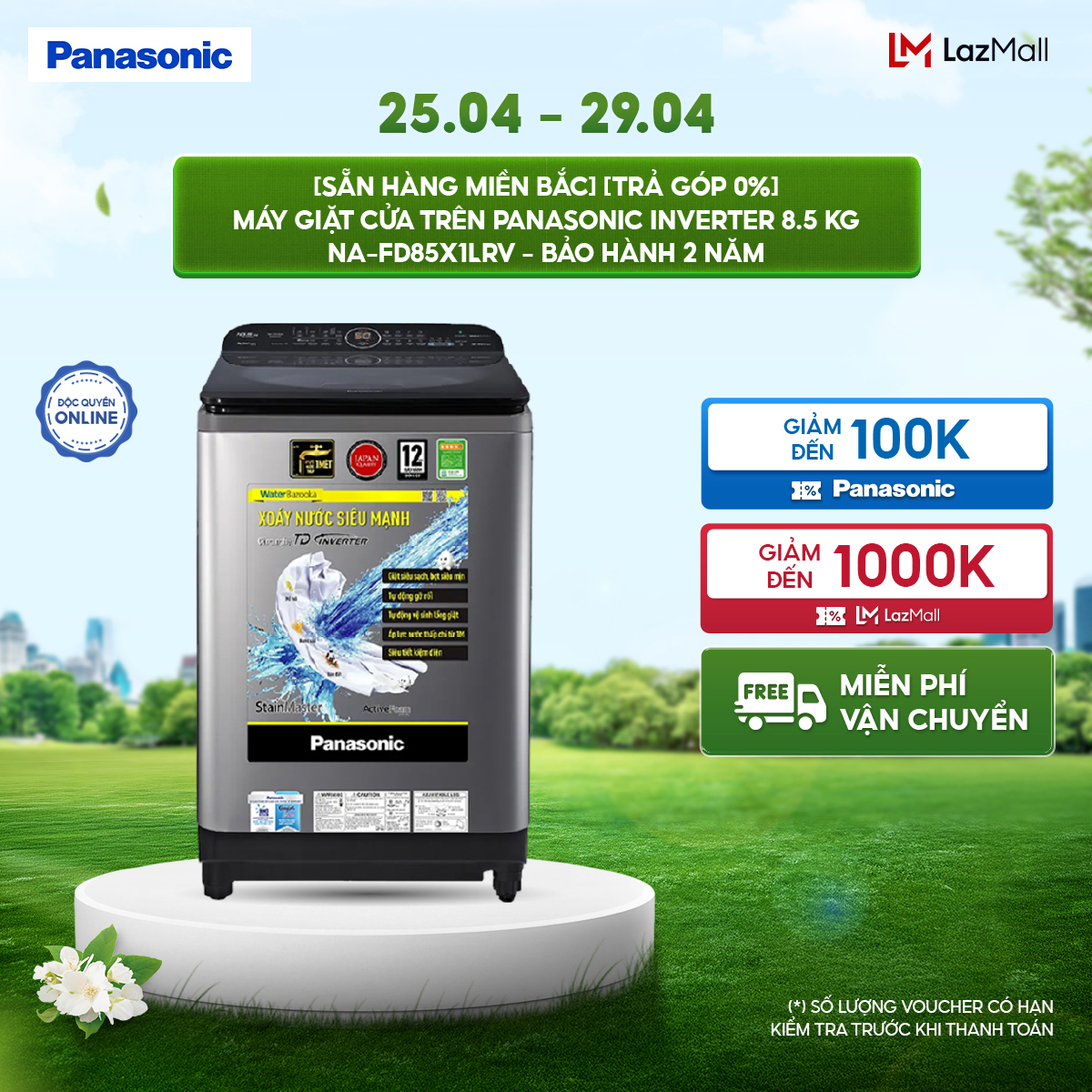 [GIAO SAU 04/05] Máy Giặt Cửa Trên Panasonic Inverter 8.5 Kg NA-FD85X1LRV - Bảo Hành 2 năm