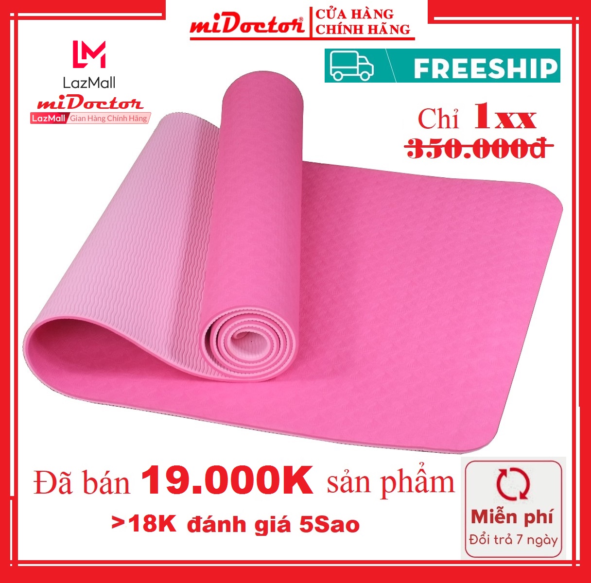 Thảm Tập Yoga Chống Trượt Màu Hồng, Thảm Tập Gym Tập Thể Dục Ở Nhà, Chất Liệu Bảo Vệ Môi Trường - Hàng Chính Hãng miDoctor