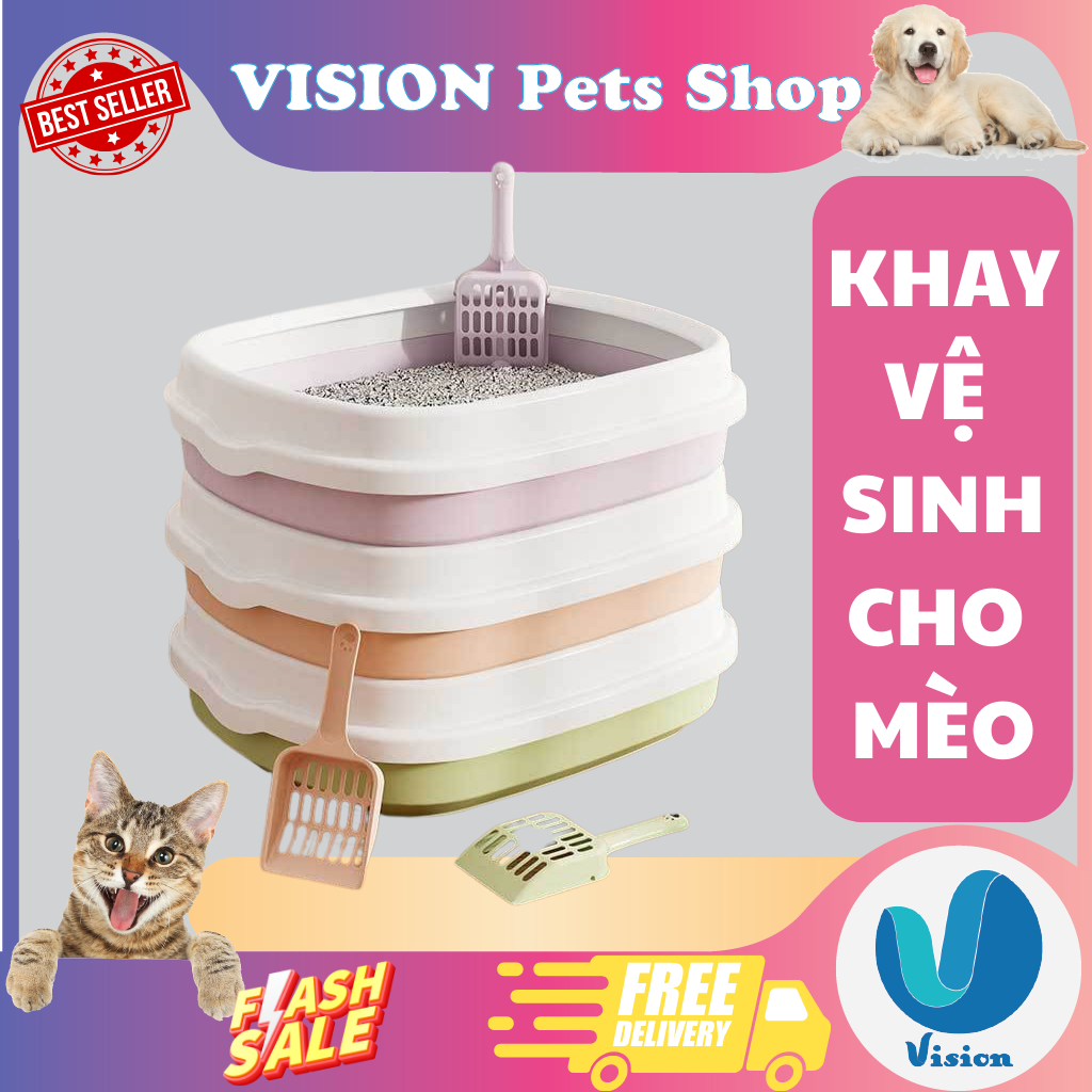 Khay vệ sinh cho mèo, Chậu đựng cát vệ sinh, Nhà vệ sinh cho mèo có xẻng kèm theo - vision petshop