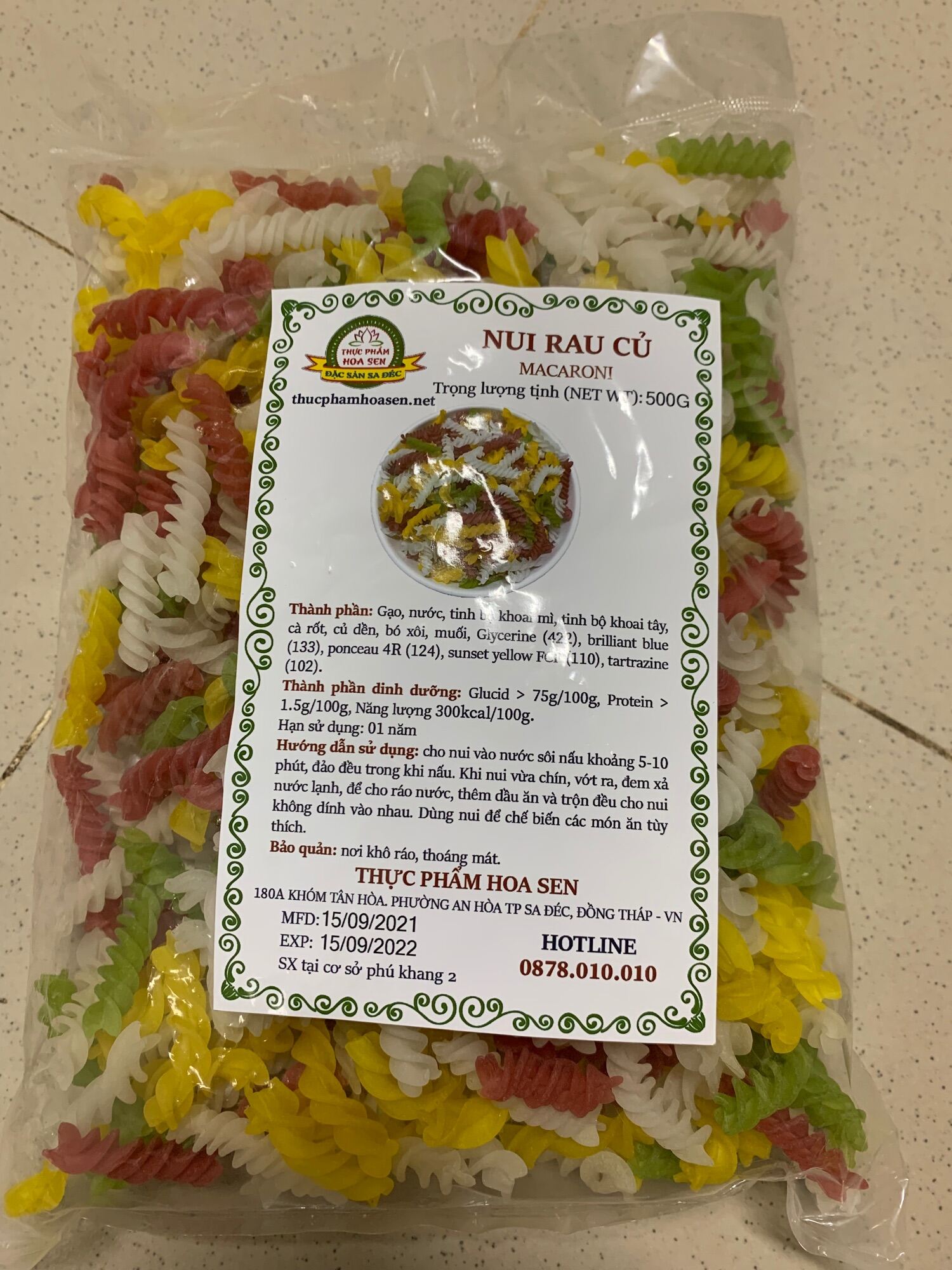 Nui gạo xoắn rau củ quả - gói 500g