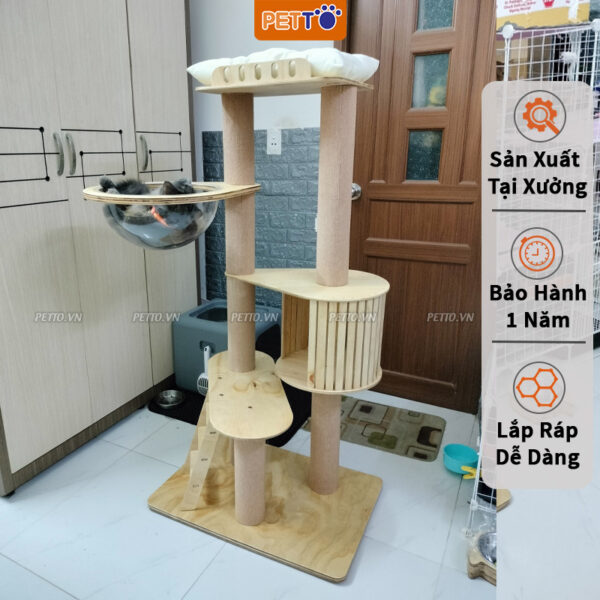 Nhà cây cho mèo petto nhiều tầng bằng gỗ có lồng kính nhà mèo cao cấp siêu xinh vui chơi thỏa thích ch017