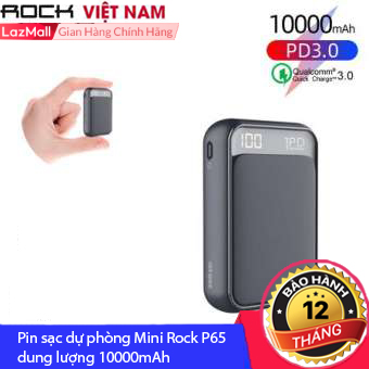 Pin sạc dự phòng Mini Rock P65 dung lượng 10000mAh Nhỏ gọn sang trọng, sạc nhanh QC3.0, PD 3.0