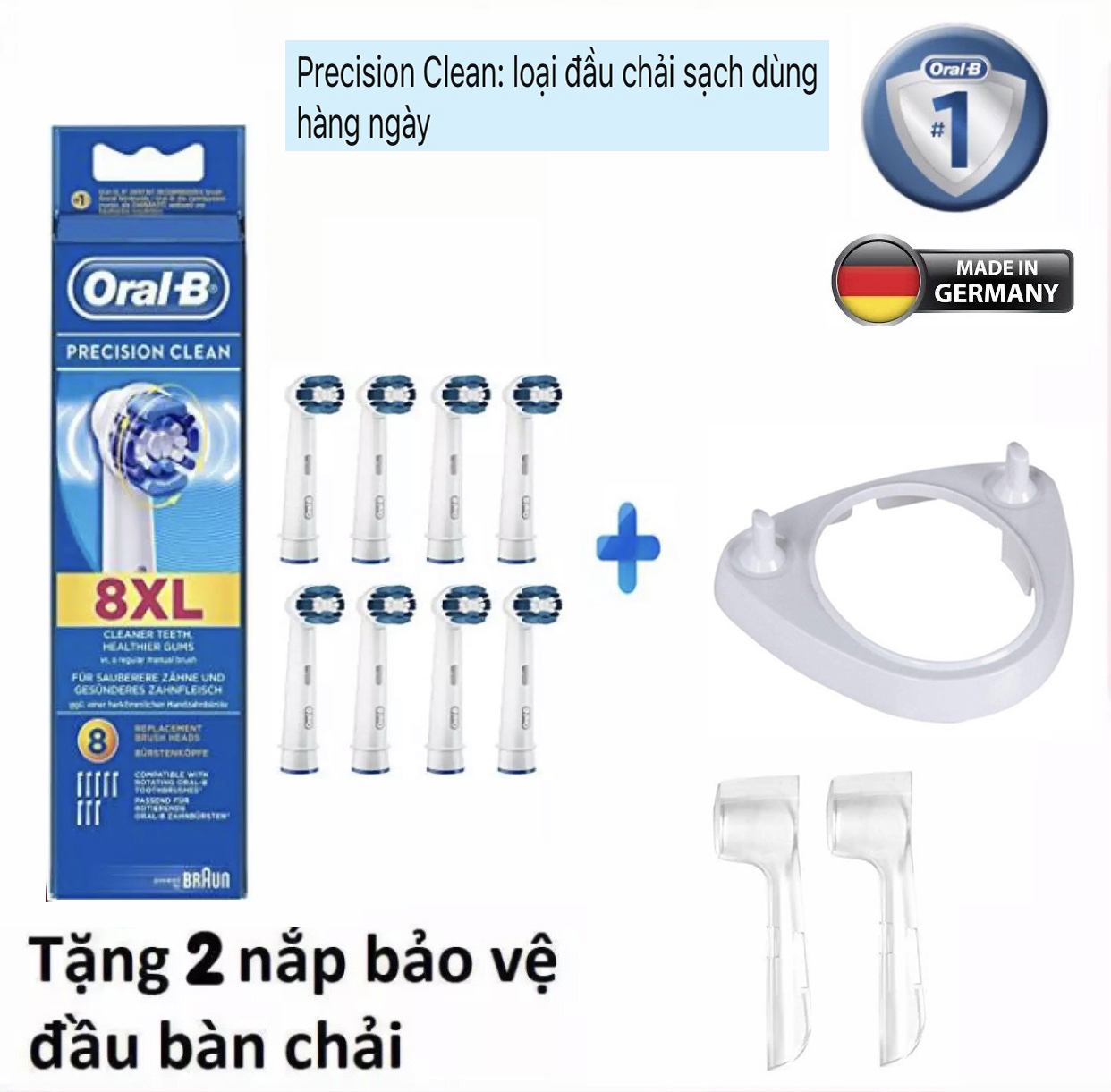 Vỉ 8 đầu bàn chải Oralb precision clean + 2 nắp bảo vệ đầu
