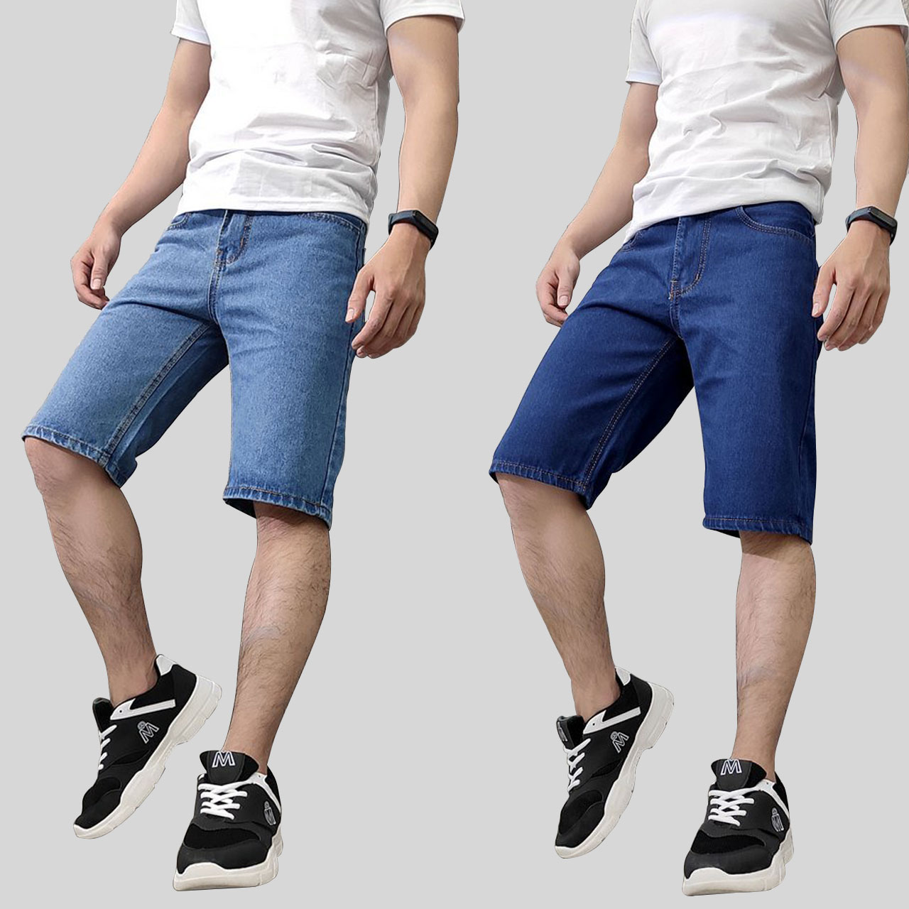 Combo 2 quần short jean nam MĐ CBQ391 trơn không co giãn loại tốt