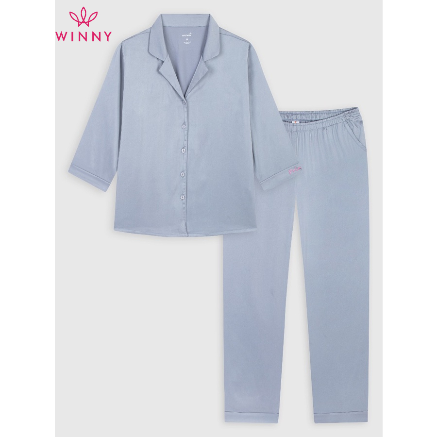 Winny - bộ đồ lụa tay lỡ quần dài mặc nhà họa tiết trơn 2mnsa21901l
